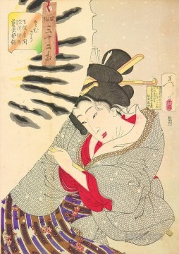 the appearance of a fukagawa nakamichi geisha of the tempo era Tsukioka Yoshitoshi Japanese Oil Paintings